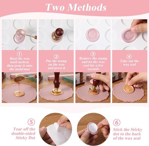 Adhesive Wax Seal Mat 2 Pack Silicone Mat Pad for Wax Seal Stamp 24 Cavity Wax Seal Kit with 100 Pcs Removable Sticky Point Dots Craft Waxing for DIY Craft, Gift Package, Envelop Letter Sealing in Kuwait