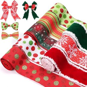 modacraft 8 لفة شريط عيد الميلاد السلكية 2.5 بوصة × 52 ياردة، شريط Grinch لأقواس اكاليل الزهور DIY، شريط ديكور عيد الميلاد لتغليف الهدايا DIY، Grinch ديكورات شجرة عيد الميلاد ديكور المنزل للعطلات in Kuwait