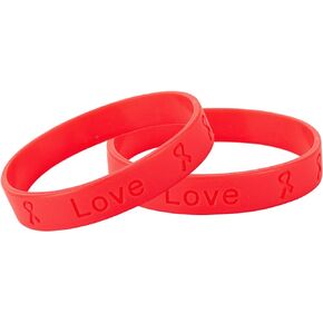 Silicone Bracelet – Red Ribbon Awareness Silicone Bracelet-Inexpensive Red Ribbon Rubber Wristbands for Heart Disease, High blood Pressure, Hypertension, AIDS, HIV Awareness & Fundraising-Perfect for Men and Women in Kuwait
