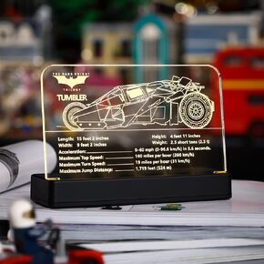 Kyglaring Glowing Clear Acrylic Name Plate with Power Base Designed for Lego DC Batman Batmobile Tumbler 76240 Building Set Sign Display (Glowing nameplate)