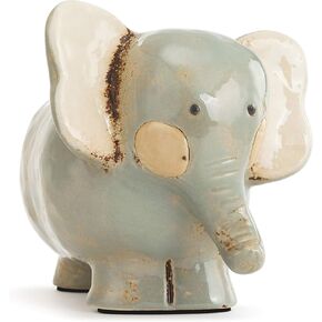 DEMDACO Elephant Character Glossy Blue 6.5 x 6 Distressed Ceramic Piggy Money Bank