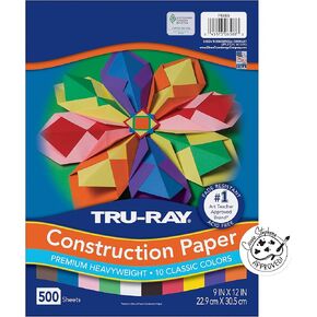 Tru-Ray (P6588-4) Heavyweight Construction Paper Bulk Assortment, 10 Assorted Colors, 9" x 12", 500 Sheets