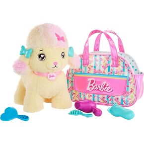 Barbie Stuffed Animals, Hairdresser Poodle with Themed Purse Playset and 6 Accessories, Plush with Lights and Sounds, Salon Pet Adventure in Kuwait