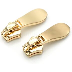 CRAFTMEMORE 10 pcs No.3 Zipper and Pull Tap Zip Puller Tap Slider Pull Tap Quality Metal Zipper for Bag Purse Craft Sewing VT301 (Gold)