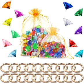 Chalyna 70 Pcs Acrylic Gem Jewelry Alloy Gold Round Ring Set Power Ring with Gift Bag for Birthday Party Supplies 7.9 x 11.8 Inch in Saudi Arabia