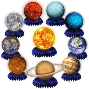 10 قطع من القطع المركزية على شكل قرص العسل لموضوع النظام الشمسي الفضائي لتزيين الطاولة، لوازم الحفلات ذات طابع الفضاء الخارجي، زينة على شكل قرص العسل للأطفال، مستلزمات حفلات أعياد الميلاد وحفلات استقبال المولود الجديد (جالاكسي) in Kuwait