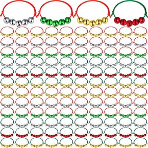 Loetere 300 Pcs Assorted Colors Christmas Jingle Bell Bracelets Bulk Xmas Adjustable Red and Green Gold Silver Bells Bracelets Wrist Band for Holiday Christmas Party Favors Stocking Stuffers in Saudi Arabia