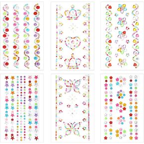 1443pcs Gem Stickers, Acrylic Jewels Stick on Self Adhesive Rhinestone Stickers for Kids Crafts Decorative Face Diamond Make up Embellishment (6 Sheets) in Kuwait