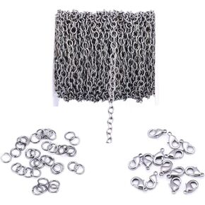 19.7ft 4x6mm الحديد الملتوية سلسلة الصليب و 20 قطعة مشبك جراد البحر 100 قطعة مجموعة دائرة مفتوحة - DIY صنع قلادة سوار سلسلة إكسسوارات المجوهرات (برونزية) in Kuwait