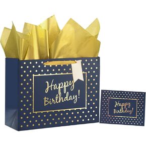 WRAPAHOLIC 16" Extra Large Birthday Gift Bag with Card and Tissue Paper - Colorful Stripe Happy Birthday