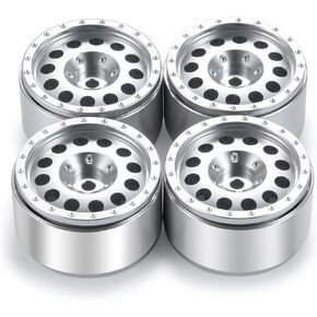 RC Aluminum Alloy 1.0 Beadlock Wheels Rims 4PCS Metal Wheel Hub Set for 1/24 RC Crawler Car SCX24 Wheels Upgrades Accessories - Silver