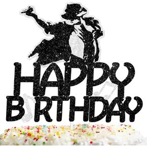 Music Cake Topper Happy Birthday Theme Black Glitter Decor Picks for Silhouette Anniversary Birthday Party Decorations Supplies