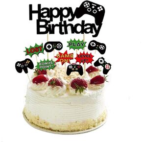 11 Pcs Video Game Happy Birthday Cake Toppers Cupcake Decorations Set Game Controllers Cake Decorations Picks for Man Or Kids Game Themed Birthday Party Supplies