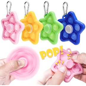 مجموعة سلسلة مفاتيح NiHealth 4-Pack 2 في 1 Mini Star Pop Fidget Spinner Keychain، لعبة Push Pop Bubble Fidget الحسية لتخفيف التوتر ومضادة للقلق للأطفال والكبار (الأخضر والأزرق والأصفر والوردي) in Kuwait