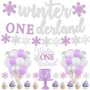 زينة حفل عيد الميلاد الأول وينتر أونيديرلاند، لافتة فضية لامعة أرجوانية للشتاء أونيرلاند، ديكور كعكة، بالونات ندفة الثلج للشتاء واستحمام الطفل الأول في عيد الميلاد الشتوي in Kuwait