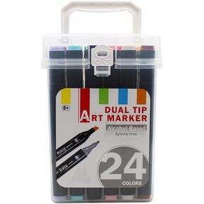 Lucky Art Alcohol Markers 24 Fresh Colors Fine and Chisel Tip Marker for Artists Coloring, Dual Tip Alcohol-based Ink, Permanent Art Marker Pen for Artist Adult Kids Drawing in Kuwait