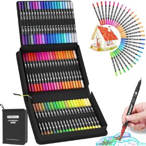 Tongfushop 100 Colors Dual Tips Brush Pens, Fine Felt Tip Watercolor Paint Markers, Water-Based Coloring Art Marker for Adult Painting, Lettering, Card Making, Painting, Sketching, Bullet Journal