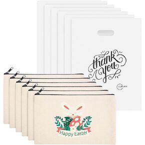 10 Pack Blank Craft DIY Canvas Makeup Bag - Cosmetic Bag with Zipper, Plain Pencil Case Pen Pouch for Cricut, Travel Toiletry Small Bag with 10 PCS Individual Gift Packaging