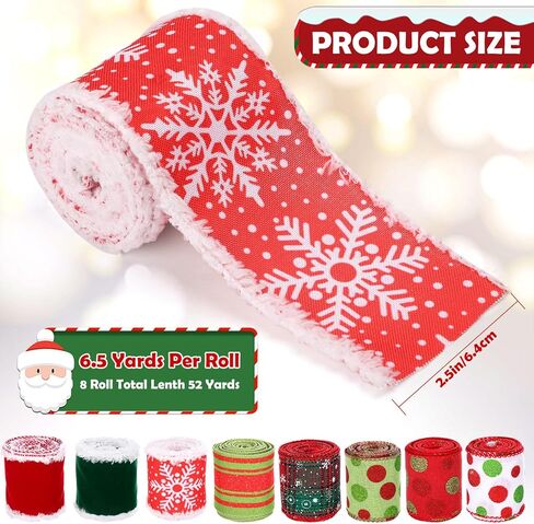 modacraft 8 لفة شريط عيد الميلاد السلكية 2.5 بوصة × 52 ياردة، شريط Grinch لأقواس اكاليل الزهور DIY، شريط ديكور عيد الميلاد لتغليف الهدايا DIY، Grinch ديكورات شجرة عيد الميلاد ديكور المنزل للعطلات in Kuwait