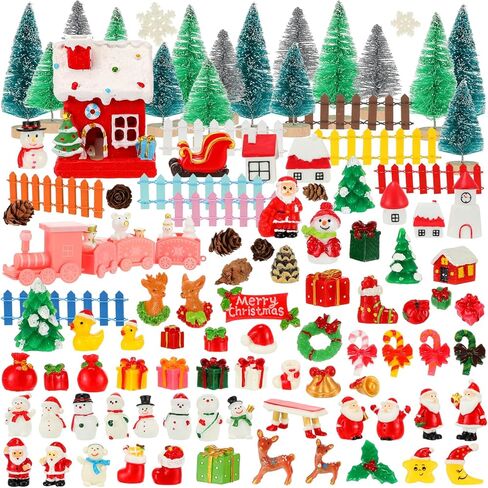 Wesiti 175 Pcs Christmas Miniature Figurines Mini Santa Resin Christmas Village House Set Micro Landscape Ornaments Snowman Elk Xmas Miniature Figurines for Garden Accessories Dollhouse Decoration in Saudi Arabia