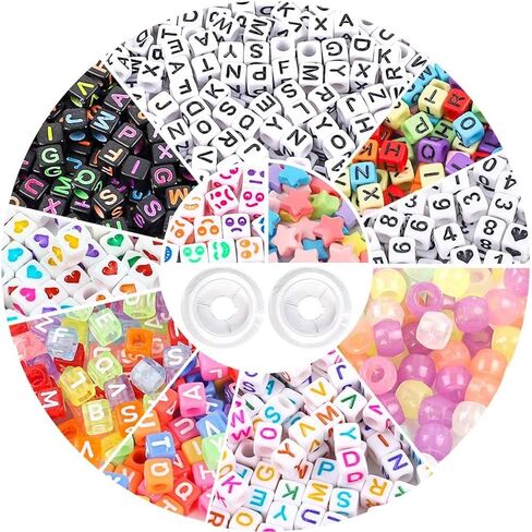 1500 قطعة من الخرز بالحروف الأبجدية المربعة للأساور لصنع المجوهرات 11 طرازًا مكعب خرز شفاف متوهج في الظلام مع بكرة سلك مرن بطول 9 أمتار in Kuwait