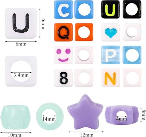 1500 قطعة من الخرز بالحروف الأبجدية المربعة للأساور لصنع المجوهرات 11 طرازًا مكعب خرز شفاف متوهج في الظلام مع بكرة سلك مرن بطول 9 أمتار in Kuwait