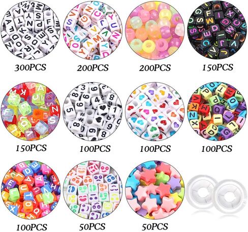1500 قطعة من الخرز بالحروف الأبجدية المربعة للأساور لصنع المجوهرات 11 طرازًا مكعب خرز شفاف متوهج في الظلام مع بكرة سلك مرن بطول 9 أمتار in Kuwait