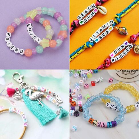 1500 قطعة من الخرز بالحروف الأبجدية المربعة للأساور لصنع المجوهرات 11 طرازًا مكعب خرز شفاف متوهج في الظلام مع بكرة سلك مرن بطول 9 أمتار in Kuwait