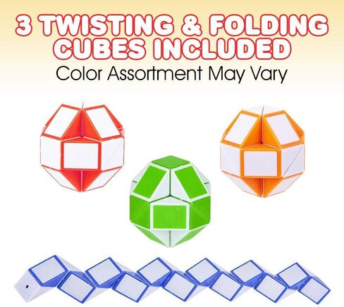 ArtCreativity Twist and Folding Fidget Cubes, Set of 3, Mini Snake Fidget Cube Twist Puzzles for Kids, Fidget Toys for Children, Sensory Toys for Autism, Birthday Party Favors, Goodie Bag Fillers in Saudi Arabia