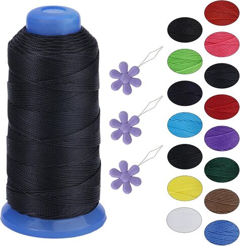 Pnytty Waxed Thread, 0.8mm Leather Sewing Thread, 1200D 437Yard Leather Upholstery Thread for Hand Sewing, Embroidery Projects, DIY Jewelry Making, Bookbinding, Leather Project Repairing -Black in Kuwait