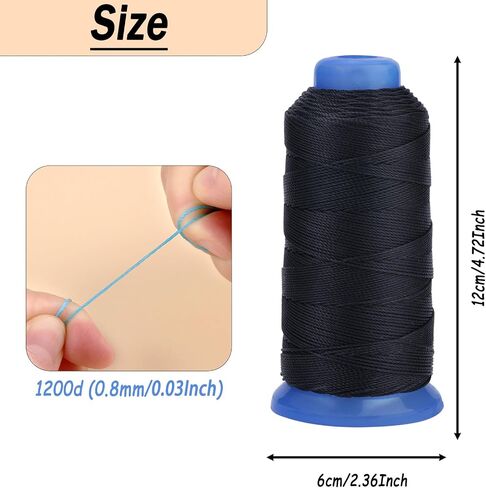 Pnytty Waxed Thread, 0.8mm Leather Sewing Thread, 1200D 437Yard Leather Upholstery Thread for Hand Sewing, Embroidery Projects, DIY Jewelry Making, Bookbinding, Leather Project Repairing -Black in Kuwait