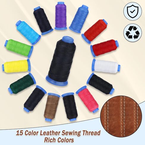 Pnytty Waxed Thread, 0.8mm Leather Sewing Thread, 1200D 437Yard Leather Upholstery Thread for Hand Sewing, Embroidery Projects, DIY Jewelry Making, Bookbinding, Leather Project Repairing -Black in Kuwait