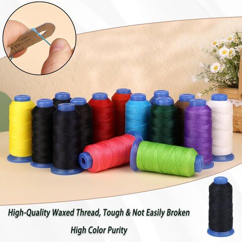Pnytty Waxed Thread, 0.8mm Leather Sewing Thread, 1200D 437Yard Leather Upholstery Thread for Hand Sewing, Embroidery Projects, DIY Jewelry Making, Bookbinding, Leather Project Repairing -Black in Kuwait