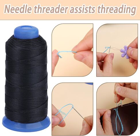 Pnytty Waxed Thread, 0.8mm Leather Sewing Thread, 1200D 437Yard Leather Upholstery Thread for Hand Sewing, Embroidery Projects, DIY Jewelry Making, Bookbinding, Leather Project Repairing -Black in Kuwait