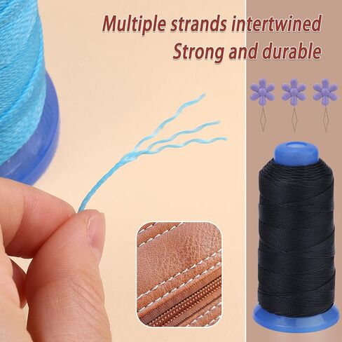 Pnytty Waxed Thread, 0.8mm Leather Sewing Thread, 1200D 437Yard Leather Upholstery Thread for Hand Sewing, Embroidery Projects, DIY Jewelry Making, Bookbinding, Leather Project Repairing -Black in Kuwait