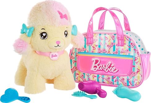 Barbie Stuffed Animals, Hairdresser Poodle with Themed Purse Playset and 6 Accessories, Plush with Lights and Sounds, Salon Pet Adventure in Saudi Arabia