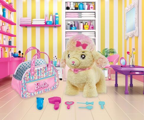Barbie Stuffed Animals, Hairdresser Poodle with Themed Purse Playset and 6 Accessories, Plush with Lights and Sounds, Salon Pet Adventure in Saudi Arabia