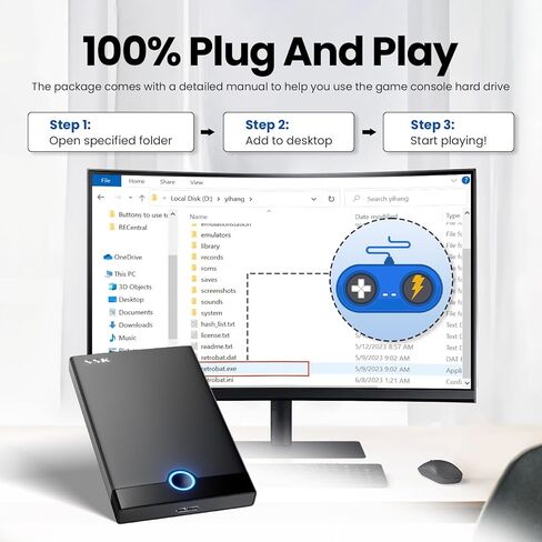 وحدة تحكم ألعاب Bearway Retro 500G HDD - وحدة تحكم ألعاب فيديو مع 60000+ ألعاب كلاسيكية، محرك أقراص ثابتة خارجي متوافق مع 70+محاكيات وألعاب ثلاثية الأبعاد، وحدة تحكم فائقة لنظام التشغيل Windows 8.1/10/11، SATA 3.0 in Kuwait