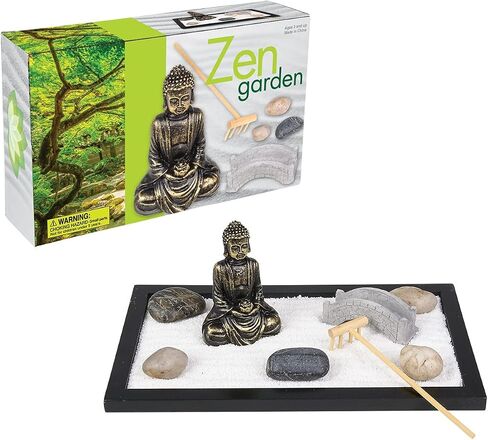 Japanese Home Zen Garden Set (11"x6.5") Includes 7 Pieces and 1 rake. Desk Size. Mini Rock Meditation Gift Sandbox Buddha Statue, Stones and Bridge Gift Stress Relieve Relief in Saudi Arabia