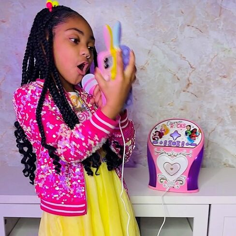 eKids Disney Princess Karaoke Machine, Bluetooth Speaker with Microphone for Kids, Speaker with USB Port to Play Music, Easily Access Disney Karaoke Playlists with New EZ Link Feature in Saudi Arabia