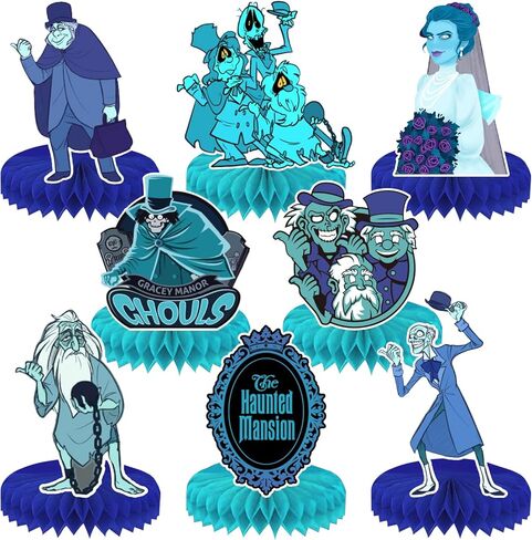 8 قطع ديكور قصر مسكون لطاولة الهالوين، ديكورات حفلات الهالوين، استحمام الطفل، أزرق أخضر، شبح الهالوين، قطع مركزية على شكل قرص العسل لحفلات الهالوين in Kuwait