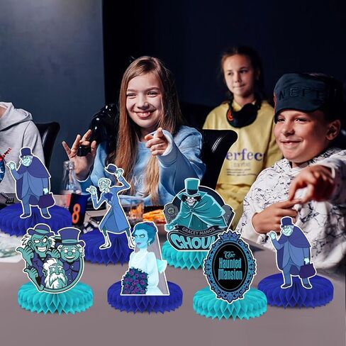 8 قطع ديكور قصر مسكون لطاولة الهالوين، ديكورات حفلات الهالوين، استحمام الطفل، أزرق أخضر، شبح الهالوين، قطع مركزية على شكل قرص العسل لحفلات الهالوين in Kuwait