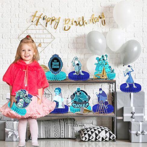 8 قطع ديكور قصر مسكون لطاولة الهالوين، ديكورات حفلات الهالوين، استحمام الطفل، أزرق أخضر، شبح الهالوين، قطع مركزية على شكل قرص العسل لحفلات الهالوين in Kuwait