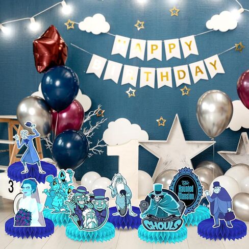 8 قطع ديكور قصر مسكون لطاولة الهالوين، ديكورات حفلات الهالوين، استحمام الطفل، أزرق أخضر، شبح الهالوين، قطع مركزية على شكل قرص العسل لحفلات الهالوين in Kuwait