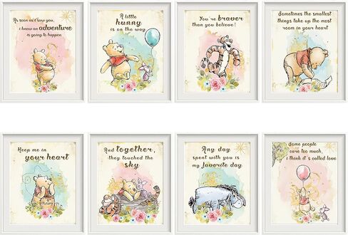 ديكور حائط بتصميم ويني لطيف من انبالا، 8 قطع - 5 × 7 انش لتزيين حفلات استقبال المولود الجديد، قطعة مركزية في الحضانة وهدايا حفلات اعياد الميلاد in Kuwait