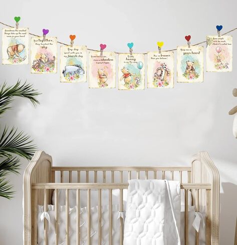 ديكور حائط بتصميم ويني لطيف من انبالا، 8 قطع - 5 × 7 انش لتزيين حفلات استقبال المولود الجديد، قطعة مركزية في الحضانة وهدايا حفلات اعياد الميلاد in Kuwait