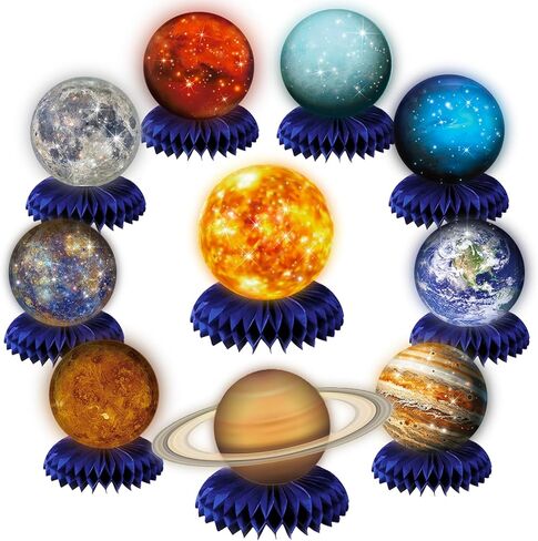 10 قطع من القطع المركزية على شكل قرص العسل لموضوع النظام الشمسي الفضائي لتزيين الطاولة، لوازم الحفلات ذات طابع الفضاء الخارجي، زينة على شكل قرص العسل للأطفال، مستلزمات حفلات أعياد الميلاد وحفلات استقبال المولود الجديد (جالاكسي) in Kuwait