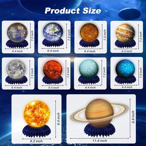 10 قطع من القطع المركزية على شكل قرص العسل لموضوع النظام الشمسي الفضائي لتزيين الطاولة، لوازم الحفلات ذات طابع الفضاء الخارجي، زينة على شكل قرص العسل للأطفال، مستلزمات حفلات أعياد الميلاد وحفلات استقبال المولود الجديد (جالاكسي) in Kuwait