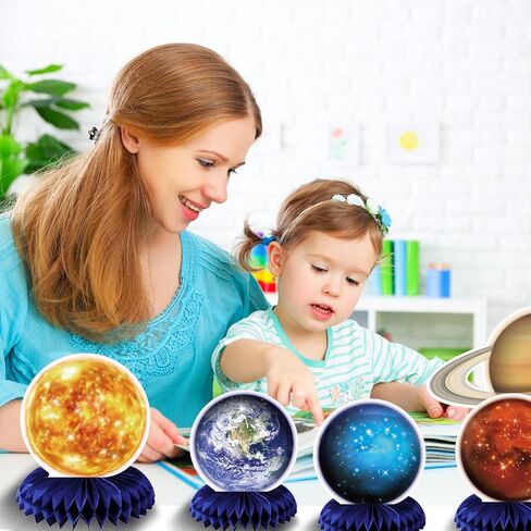 10 قطع من القطع المركزية على شكل قرص العسل لموضوع النظام الشمسي الفضائي لتزيين الطاولة، لوازم الحفلات ذات طابع الفضاء الخارجي، زينة على شكل قرص العسل للأطفال، مستلزمات حفلات أعياد الميلاد وحفلات استقبال المولود الجديد (جالاكسي) in Kuwait