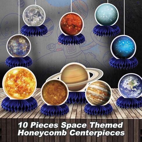 10 قطع من القطع المركزية على شكل قرص العسل لموضوع النظام الشمسي الفضائي لتزيين الطاولة، لوازم الحفلات ذات طابع الفضاء الخارجي، زينة على شكل قرص العسل للأطفال، مستلزمات حفلات أعياد الميلاد وحفلات استقبال المولود الجديد (جالاكسي) in Kuwait